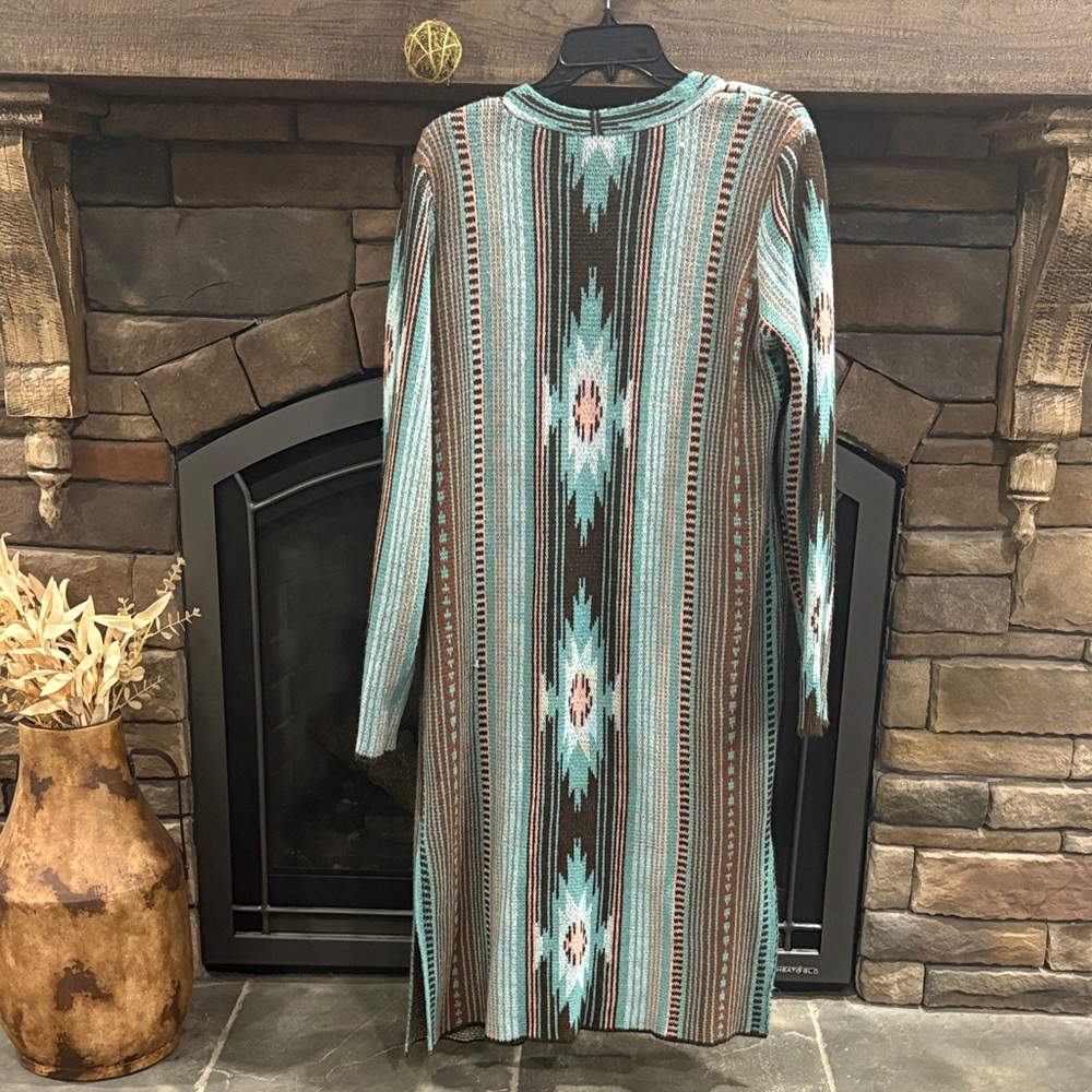 Lightweight Western cardigan (turquoise, pink, brown) 🩵🩷🤎
